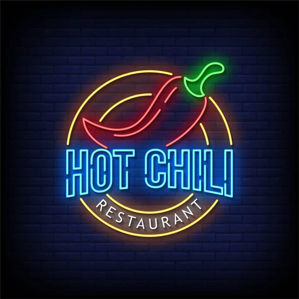 Hot Chili Restaurant Neon Felirat Neon Stílusú Vektor Illusztráció — Stock Vector