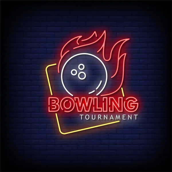 Bowling Toernooi Neon Teken Neon Stijl Vector Illustratie — Stockvector