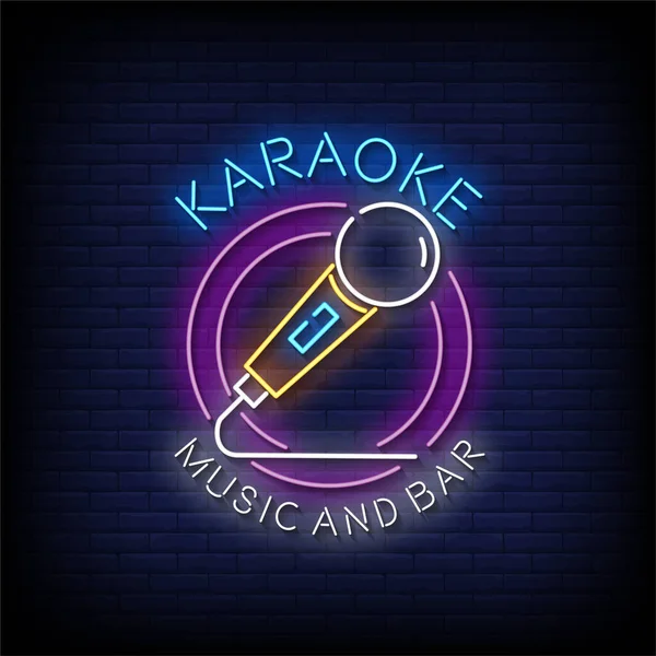 Karaoke Muziek Bar Neon Teken Neon Stijl Vector Illustratie — Stockvector