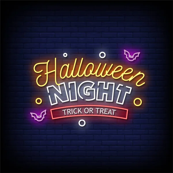 Sinal Néon Noite Halloween Ilustração Vetorial Estilo Neon —  Vetores de Stock