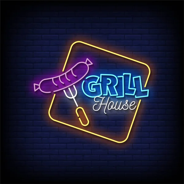 Grill House Neon Sign Neon Style Vector Illustration — Stock Vector