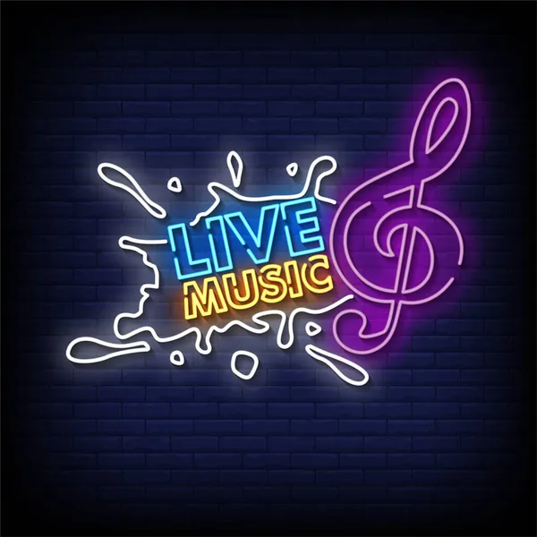 Live Muziek Neon Teken Neon Stijl Vector Illustratie — Stockvector