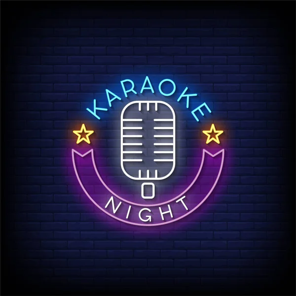 Karaoke Nacht Neon Teken Neon Stijl Vector Illustratie — Stockvector