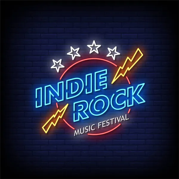 Indie Rock Neon Sign Neon Style Vector Illustration — 스톡 벡터