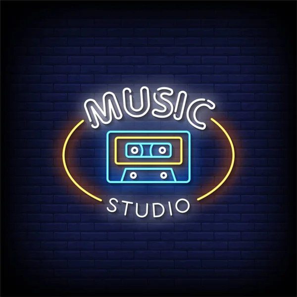 Musik Studio Leuchtreklame Neon Stil Vektorillustration — Stockvektor