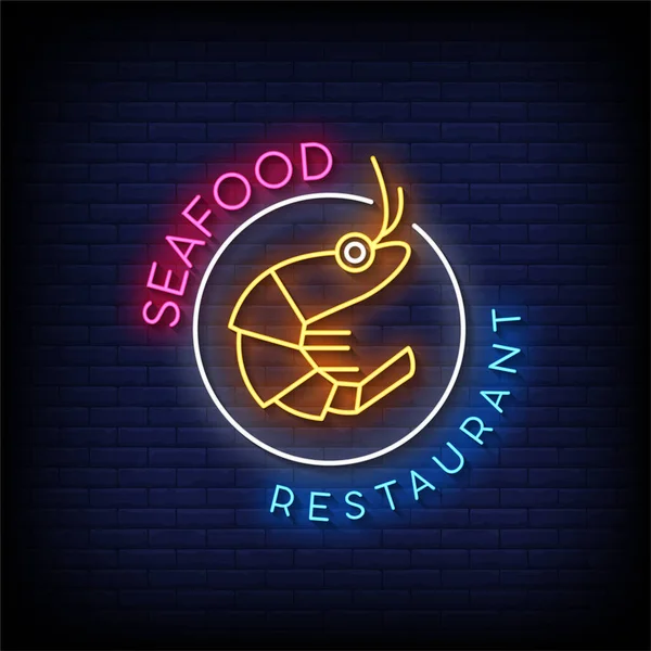 海鲜餐厅霓虹灯标志 霓虹灯风格矢量插图 — 图库矢量图片