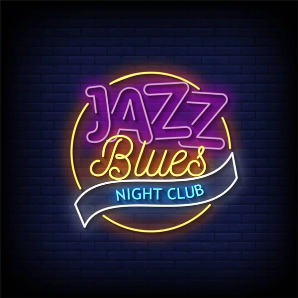 Jazz Blues Neon Znak Neon Styl Wektor Ilustracja — Wektor stockowy
