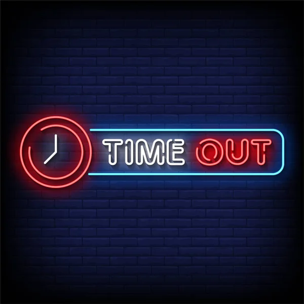 Time Out Neon Sign Neon Style Vector Illustration — Stock Vector