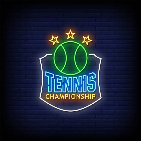 Campionato Tennis Neon Segno Neon Stile Vettoriale Illustrazione — Vettoriale Stock