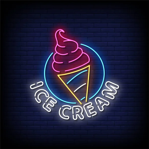 Ice Cream Neon Sign Neon Style Vector Illustration — Stock Vector