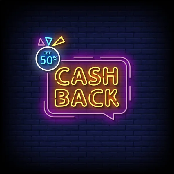 Cash Back Neon Sign Neon Style Vector Illustration — Stockový vektor