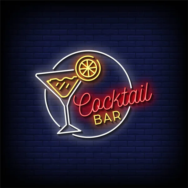 Cocktail Bar Neon Sign Neon Style Vector Illustration — 스톡 벡터