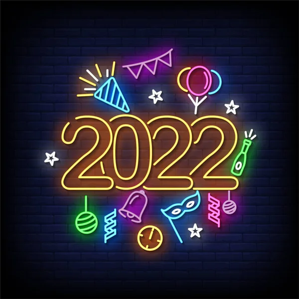 2022 Year Neon Sign Bright Style Vector Illustration — 图库矢量图片