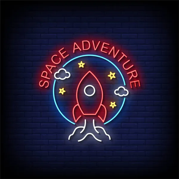 Space Adventure Neon Signs Style Text Vector — Stock Vector