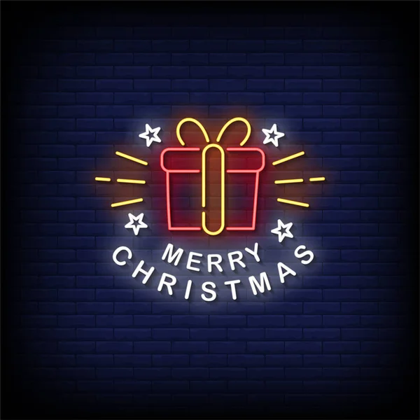 圣诞快乐 霓虹灯标志风格文字矢量 — 图库矢量图片