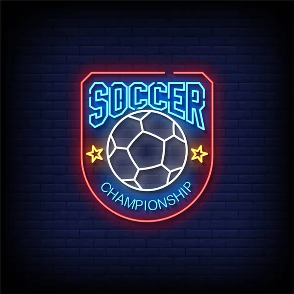 Soccer Championship Neon Signs Style Text Vector — Stock Vector