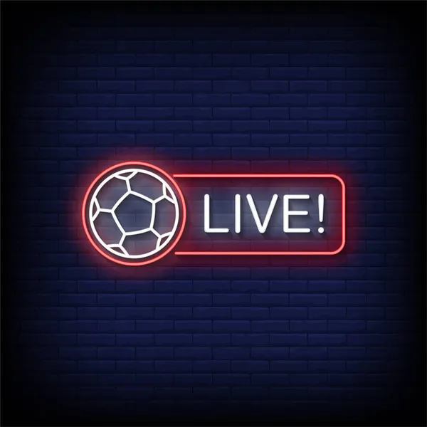 Fútbol Live Neon Signos Estilo Texto Vector — Vector de stock