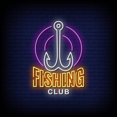 neon stili vektör illüstrasyon harf balıkçılık kulübü