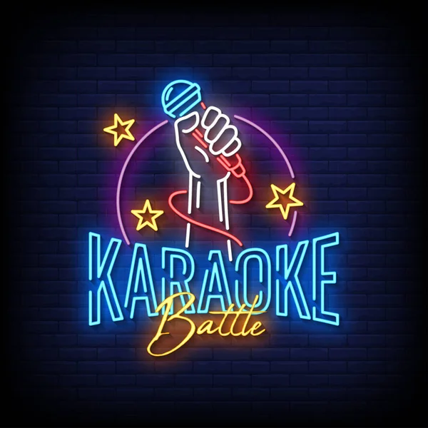 Neon Stijl Vector Illustratie Belettering Karaoke Strijd — Stockvector