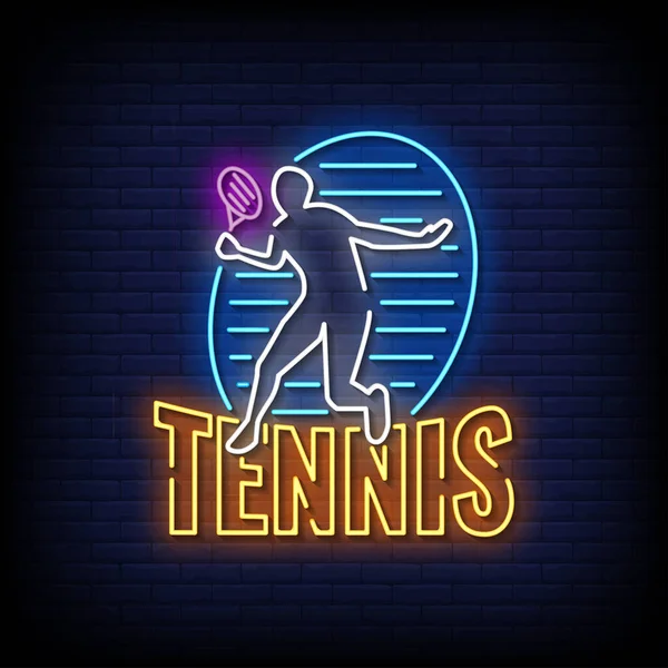 Neonový Styl Vektorové Ilustrace Písmo Tenis — Stockový vektor