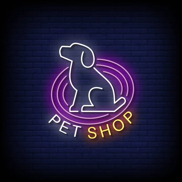 Neon Style Vector Illustration Lettering Pet Shop — Vetor de Stock