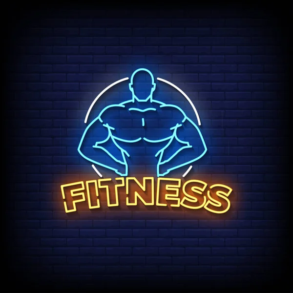 Neon Style Vector Illustration Lettering Fitness — Stockvektor