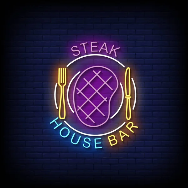 Neon Style Vector Illustration Lettering Steak House Bar — Stock Vector