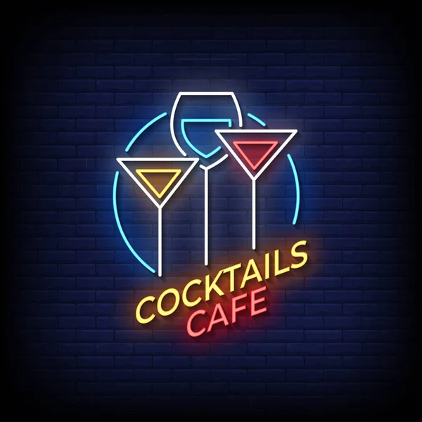 Neon Style Vector Illustration Lettering Cocktails Cafe — Stock Vector