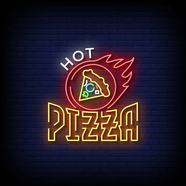 Neon Styl Wektor Ilustracja Liternictwo Gorąco Pizza — Wektor stockowy