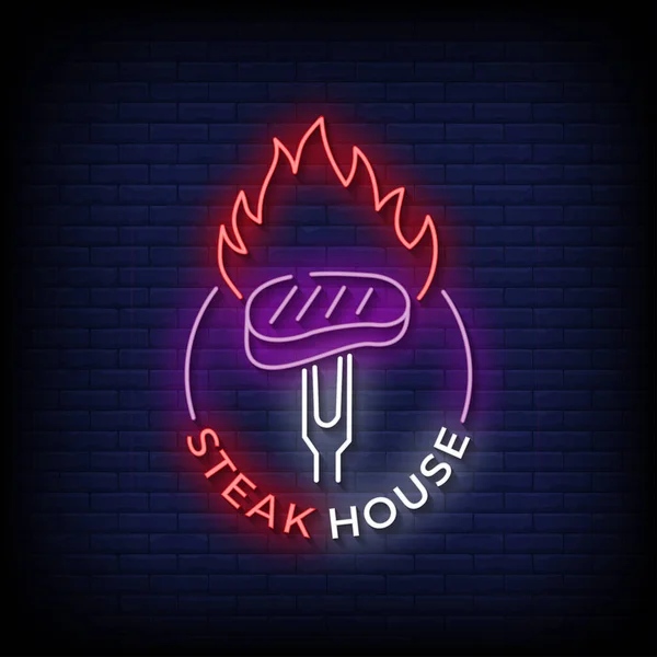 Neon Style Vector Illustration Lettering Steak Houses — Stock Vector