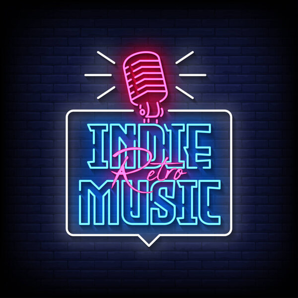 Неоновая векторная иллюстрация с надписью инди-музыка