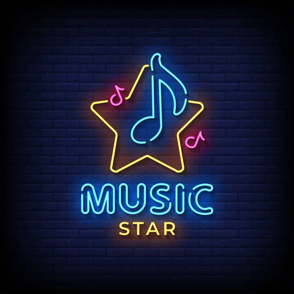 Neon Style Vector Illustration Lettering Music Star — Vettoriale Stock