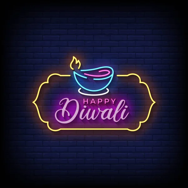 Neon Style Vector Illustration Lettering Happy Diwali — стоковый вектор