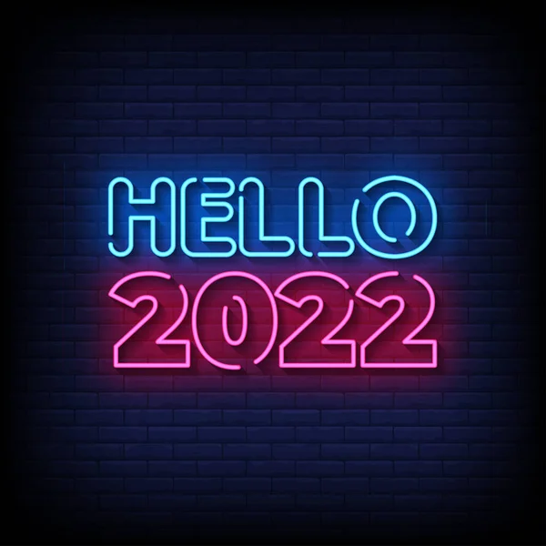 Neon Styl Wektor Ilustracja Liternictwo Hello 2022 — Wektor stockowy