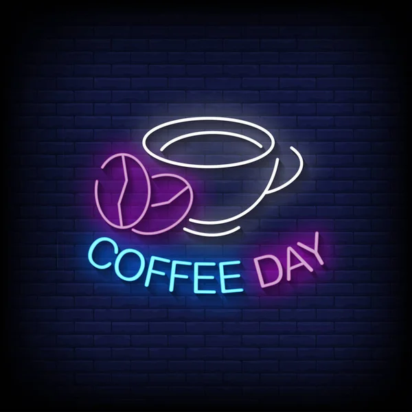 Stile Neon Vettore Illustrazione Lettering Caffè Giorno — Vettoriale Stock