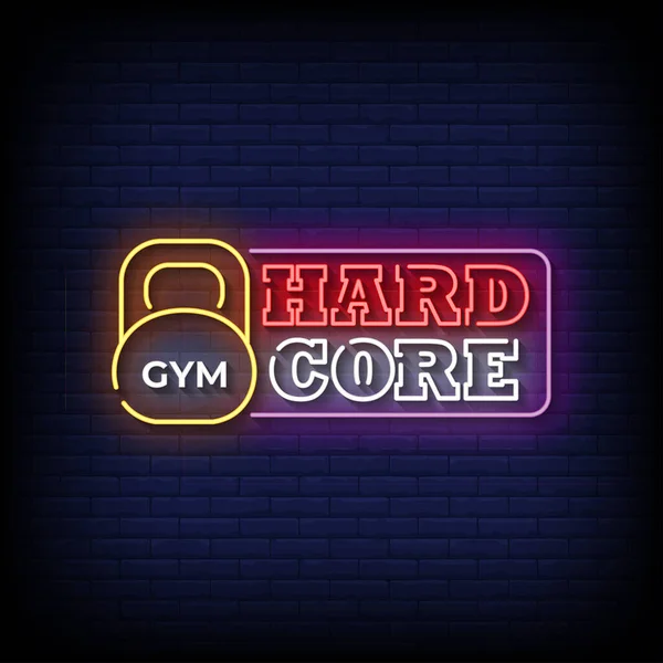 Neon Style Vector Illustration Lettering Gym Hardcore — Stock Vector