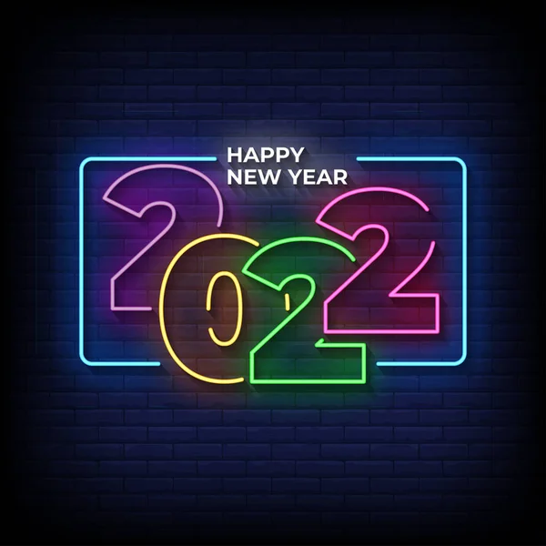 Neon Style Vector Illustration Lettering Happy New Year 2022 — Stock Vector