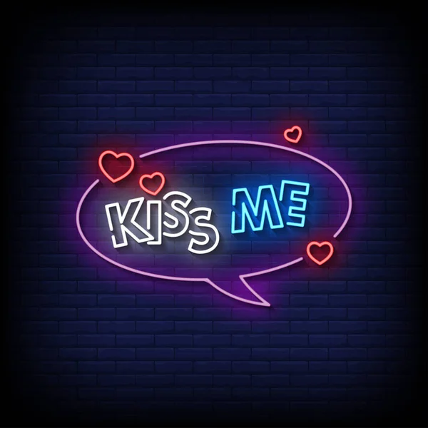 Neon Style Vector Illustration Lettering Kiss — Stockvektor