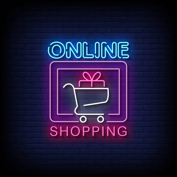 Neon Style Vector Illustration Lettering Online Shopping — Stockvektor