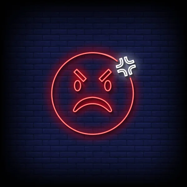 Angry Emoticon Neon Signs Style Text Vector — 图库矢量图片