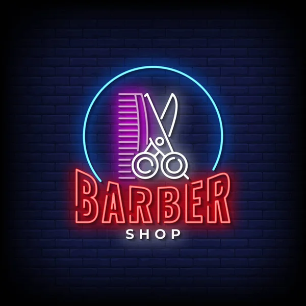 Barber Shop Neon Signs Style Text Vector — Stock Vector