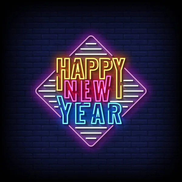 Happy New Year Neon Signs Style Text Vector — Stockvektor