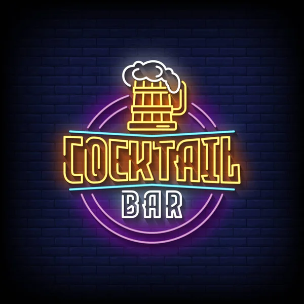 Cocktail Bar Neon Signs Style Text Vector — Archivo Imágenes Vectoriales