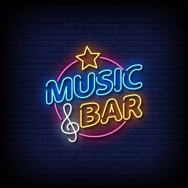 Musica Bar Neon Segni Stile Testo Vettoriale — Vettoriale Stock