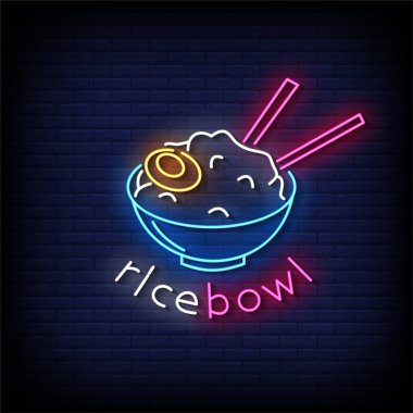 Rice Bowl Neon İşaret Biçimi Metin Vektörü