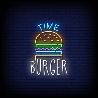 Burger Zamanı Neon İşaretleri Biçimi Metin Vektörü