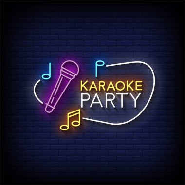 Karaoke Partisi Neon İşaret Biçimi Metin Vektörü