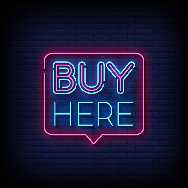 Buy Here Neon Signs Style Text Vector — Stock Vector
