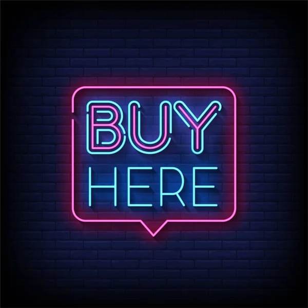 Kaufen Sie Hier Neon Signs Style Text Vector — Stockvektor