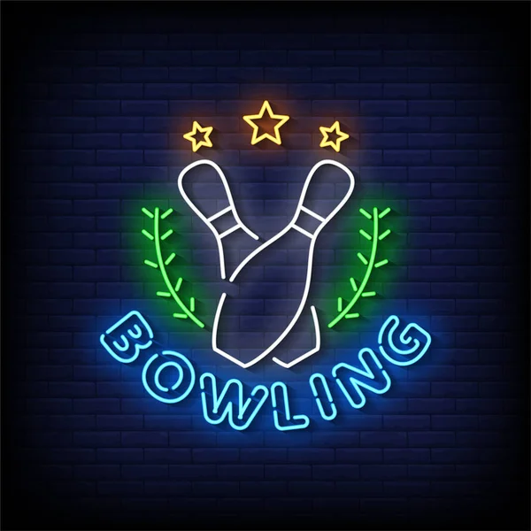 Bowling Neon Signos Estilo Texto Vector — Vector de stock